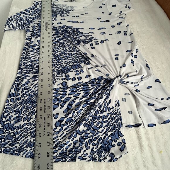 Clara Sunwoo Womens Blue White Abstract Leopard 3/4 Sleeve Twist Tunic Top Small - Picture 6 of 6